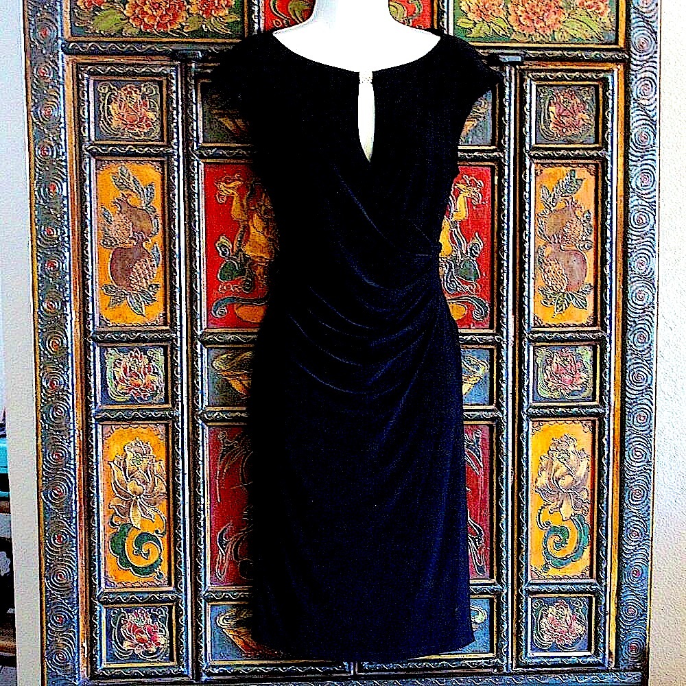 New Nipon Boutique Black Ruched Midi Dress.